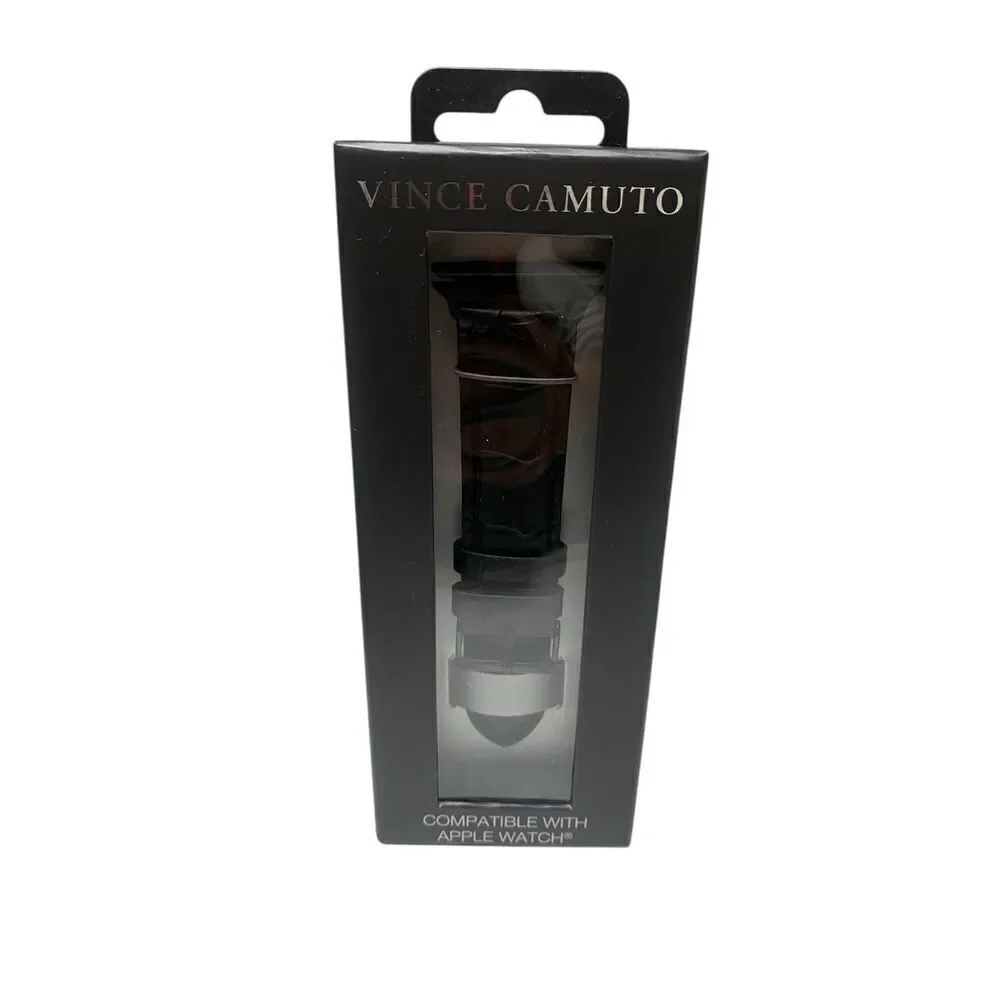 Vince Camuto Men's Black Leather‎ Band Compatible with 42/44/45mm Apple Watch
